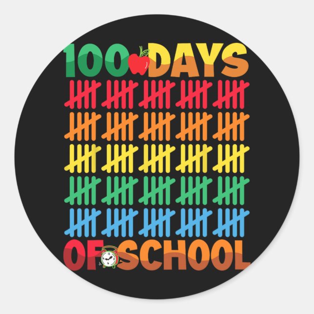 Sticker Rond 100 Jours D'École Joyeux 100E Jour D'Enseignement (Devant)