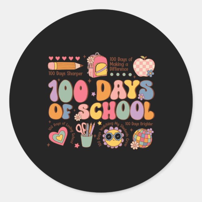 Sticker Rond 100 Jours D'École Joyeux 100E Jour D'Enseignement (Devant)