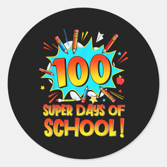 Sticker Rond 100 Jours D'École Joyeux 100E Jours D'École Superh (Devant)
