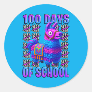 Sticker Rond 100 Jours D'école Lama Jeux Drôle Enfants Cool
