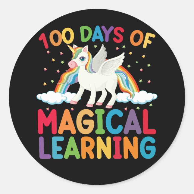 Sticker Rond 100 jours d'école licorne magique pour filles  (Devant)