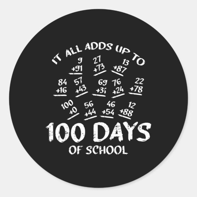 Sticker Rond 100 Jours D'École Math Addition Cool Enseignant Ét (Devant)