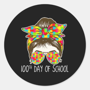 Sticker Rond 100 jours d'école Messy Bun Lunettes de soleil Aut