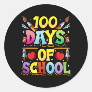 Sticker Rond 100 Jours D'École Mignonne Équipe Dents Doux