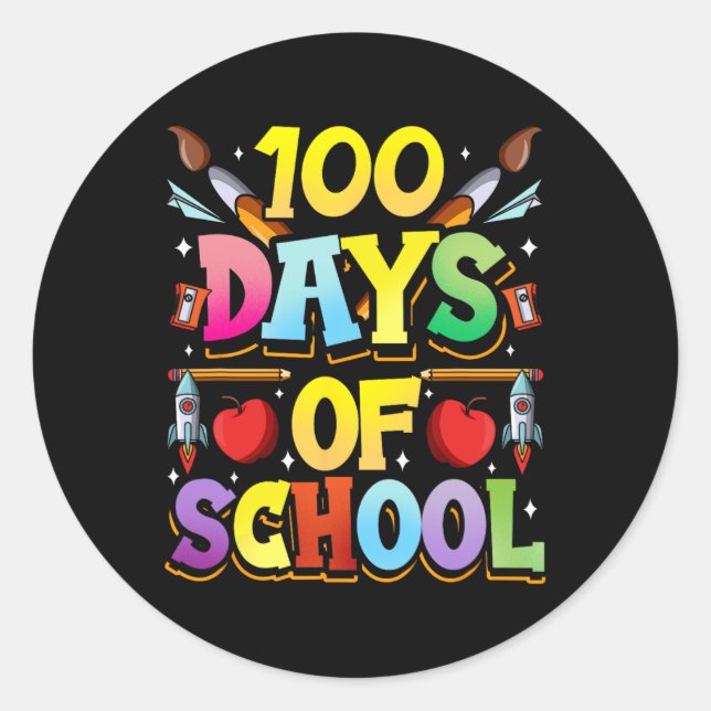 Sticker Rond 100 Jours D'École Mignonne Équipe Dents Doux (Devant)