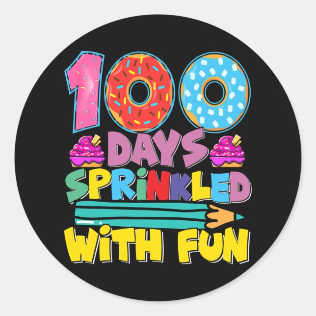 Sticker Rond 100 Jours D'École Parsemés De Cupcake Fun Mignonne (Devant)