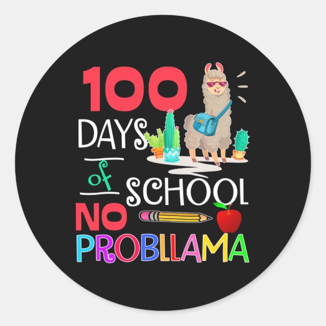 Sticker Rond 100 Jours D'École Pas De Problème Llama Llama Fill (Devant)
