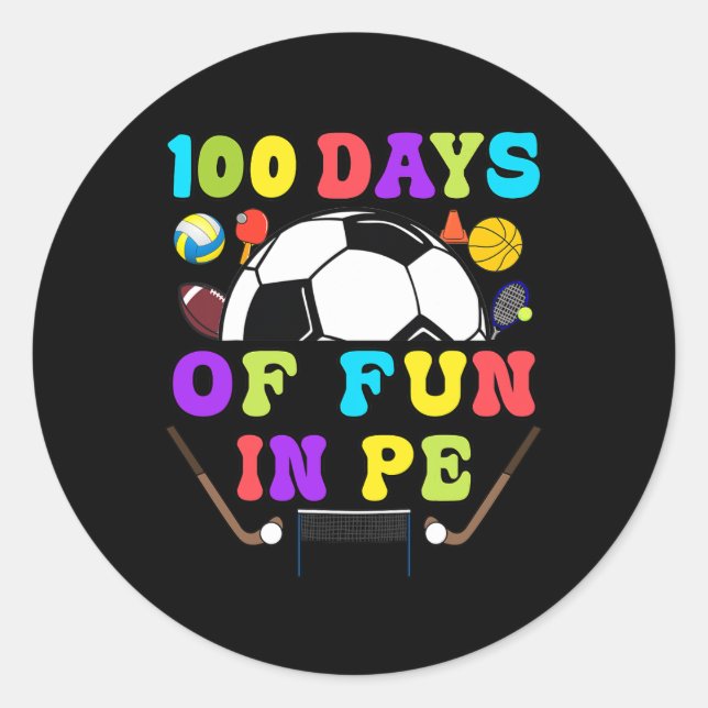 Sticker Rond 100 Jours D'École PE Enseignant Gym Coach Phys Ed  (Devant)