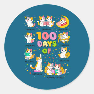 Sticker Rond 100 jours d'école plus intelligents chats mignons 