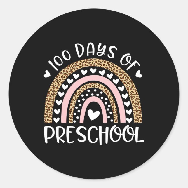 Sticker Rond 100 Jours D'École Pour Enseignant Préscolaire Rain (Devant)