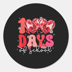 Sticker Rond 100 Jours D'École Rétro Coeurs Disco 100E Jour De