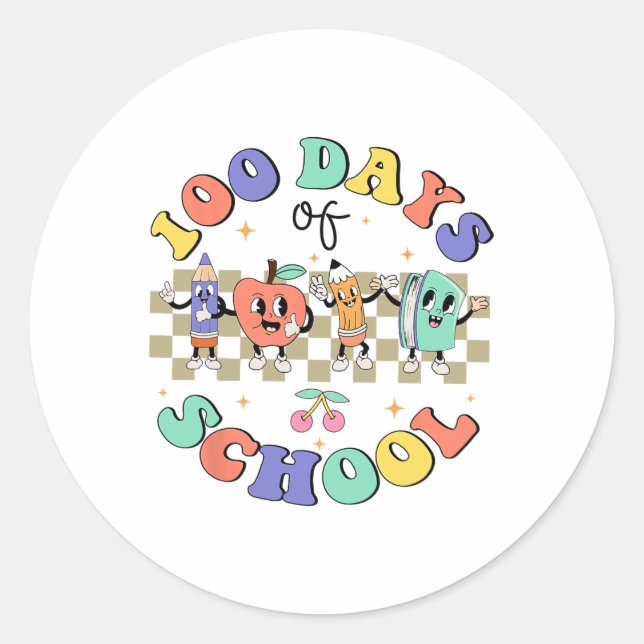 Sticker Rond 100 Jours D'École Retro Enseignant Super 100e Jour (Devant)