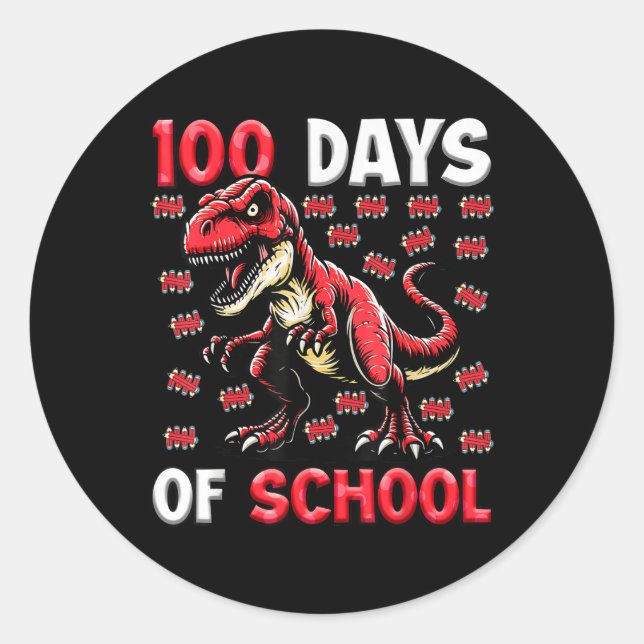 Sticker Rond 100 Jours D'École T-rex Garçons 100E Jour De (Devant)