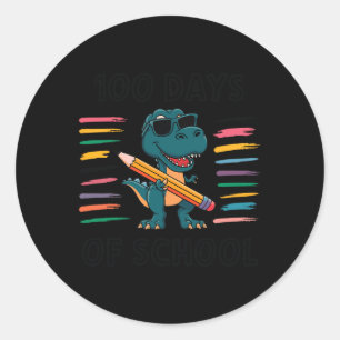 Sticker Rond 100 Jours D'École T-rex Joyeux 100E Jours D'École
