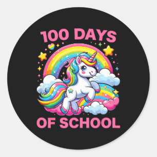 Sticker Rond 100 Jours D'École Unicorn Filles Enseignante 100èm