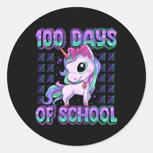Sticker Rond 100 Jours D'École Unicorne 100 Jours Smarter 100e (Devant)