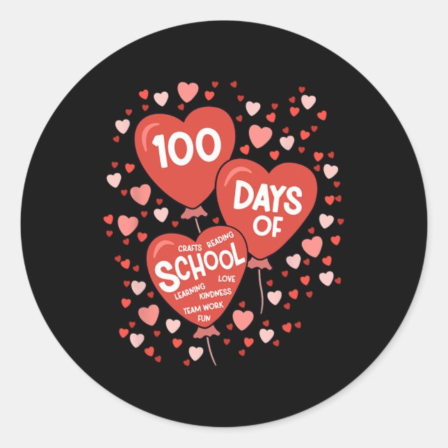 Sticker Rond 100 Jours D'Enseignant Comptent Coeurs Enseignemen (Devant)