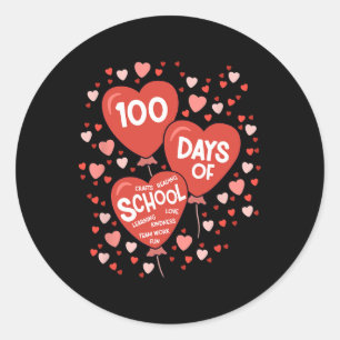 Sticker Rond 100 Jours D'Enseignant Comptent Coeurs Enseignemen