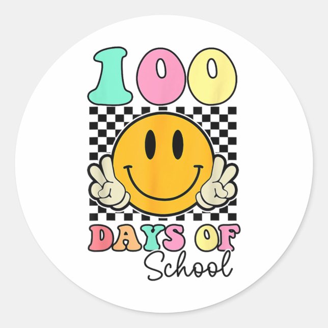 Sticker Rond 100 Jours D'Enseignant Enfants 100E Jour D'École (Devant)