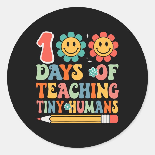 Sticker Rond 100 Jours D'Enseignement De Minuscules Humains Pro (Devant)