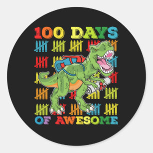 Sticker Rond 100 Jours D'Étonnant T Rex Dinosaur 100ème École