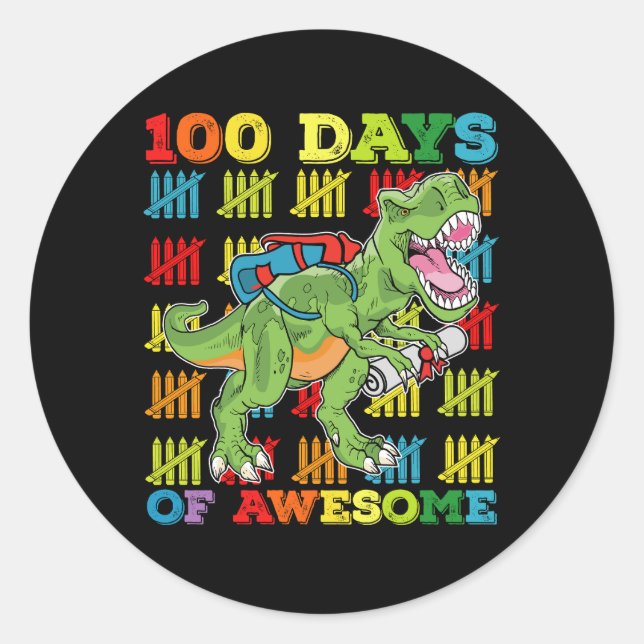 Sticker Rond 100 Jours D'Étonnant T Rex Dinosaur 100ème École (Devant)