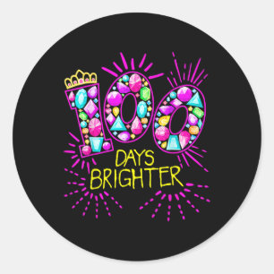 Sticker Rond 100 Jours Enseignant Plus Brighter Filles 100 Jour