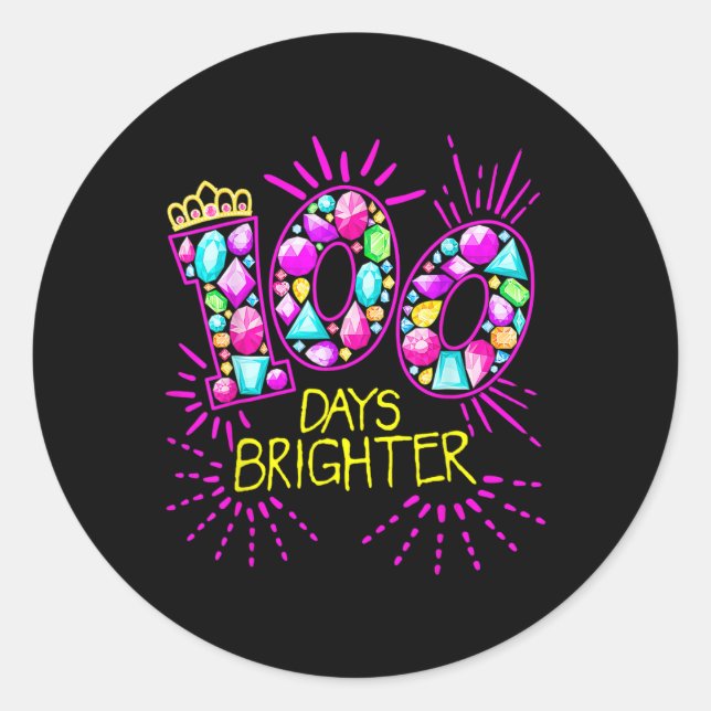 Sticker Rond 100 Jours Enseignant Plus Brighter Filles 100 Jour (Devant)