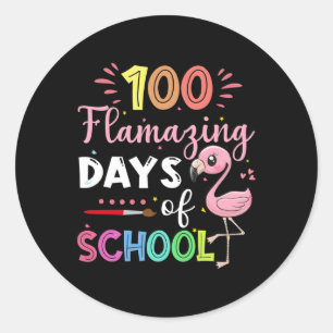 Sticker Rond 100 Jours Extraordinaires D'École Mignonne Flamant