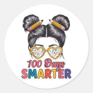 Sticker Rond 100 Jours Filles intelligentes Messy Bun Cheveux 1