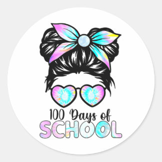 Sticker Rond 100 Jours Filles intelligentes Messy Bun Cheveux 1