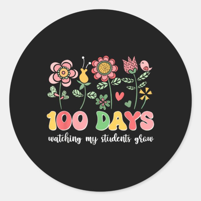 Sticker Rond 100 jours Growing Boho Flowers Enseignant 100e jou (Devant)