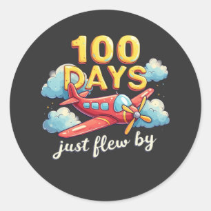 Sticker Rond 100 jours juste envolés en avion 100 jours d'école