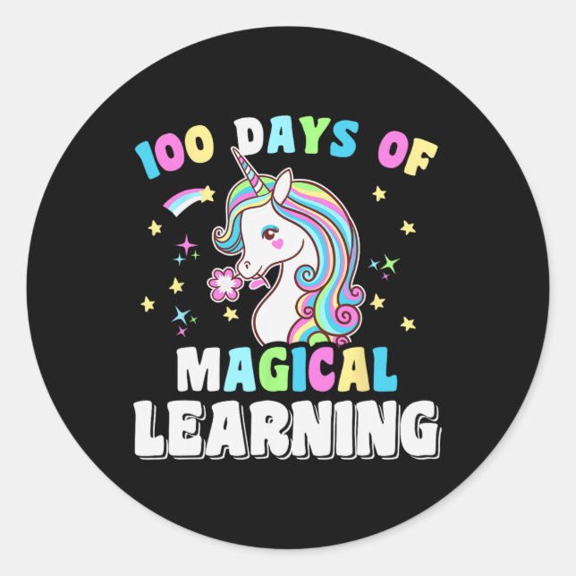Sticker Rond 100 Jours Magique Unicorn Costume Enfants 100ème J (Devant)