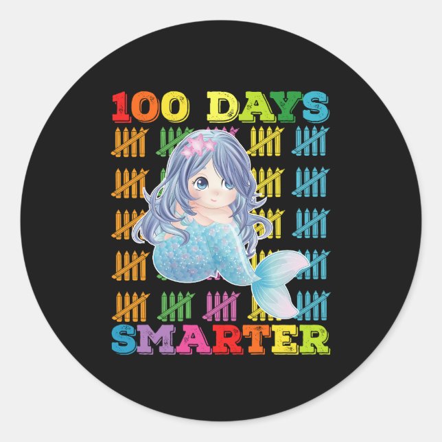 Sticker Rond 100 Jours Mermaid Smarter 100ème Jour De L'École (Devant)