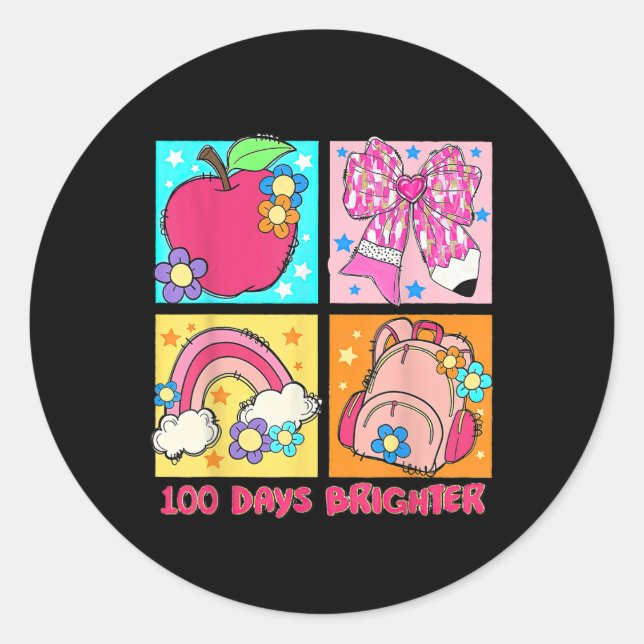 Sticker Rond 100 Jours Plus Brighter Retro Coquette 100e Jour D (Devant)