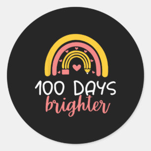 Sticker Rond 100 Jours plus lumineux Rainbow Teacher Girl 100e
