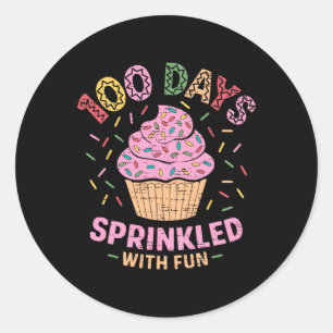 Sticker Rond 100 Jours Saupoudrés De Cupcake Fun 100E Jour De S