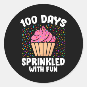 Sticker Rond 100 Jours Saupoudrés De Cupcake Fun 100E Jour De S