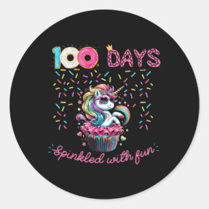 Sticker Rond 100 Jours Saupoudrés De Cupcake Unicorn 100ème Jou