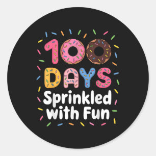 Sticker Rond 100 Jours Saupoudrés De Donuts Amusants 100E Jour