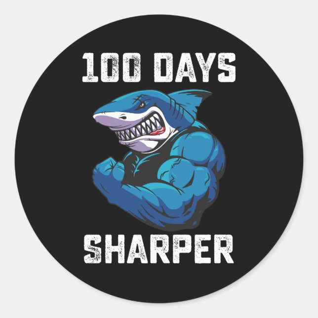 Sticker Rond 100 Jours Sharper Shark 100ème Jour De L'École Gym (Devant)