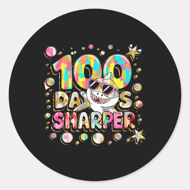 Sticker Rond 100 Jours Sharper Shark Brighter plus intelligent  (Devant)