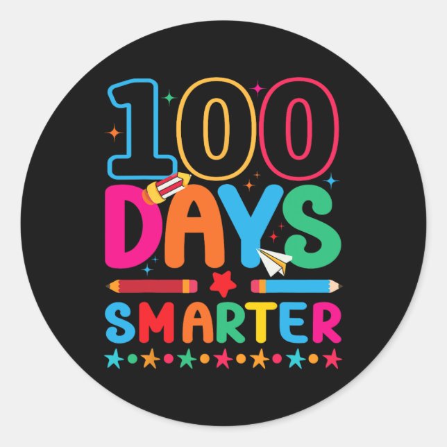 Sticker Rond 100 Jours Smarter Joyeux 100E Jour D'École (Devant)