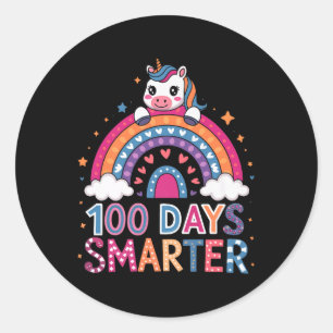Sticker Rond 100 Jours Smarter Unicorn Tenue Pour School Celebr