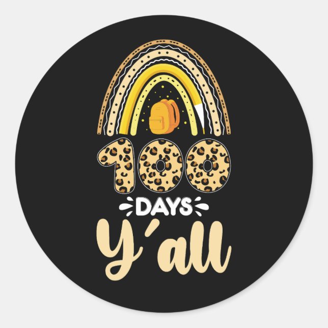 Sticker Rond 100 Jours Y'all 100e Jour De L'École Leopard (Devant)