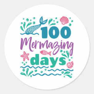 Sticker Rond 100 Mermazing Days of School Mermaid