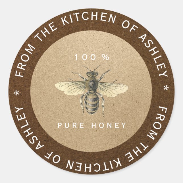 Sticker Rond 100% Miel fait maison Cuisine Kraft Bee Bronze (Devant)