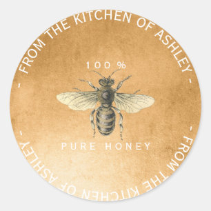 Sticker Rond 100% Miel Maison De Cuisine Vieux Or