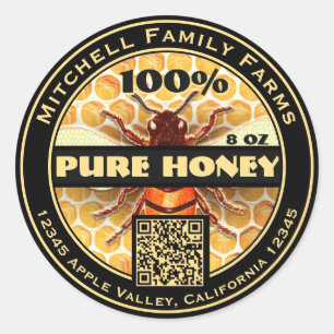 Sticker rond 100% pur Honey QR Code Classic
